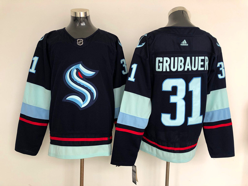 Men's Seattle Kraken Philipp Grubauer #31 Navy Home Breakaway Jersey
